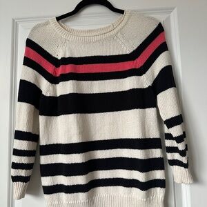 LOFT Striped Black and Cream Sweater with Pink Accent woman’s size medium
